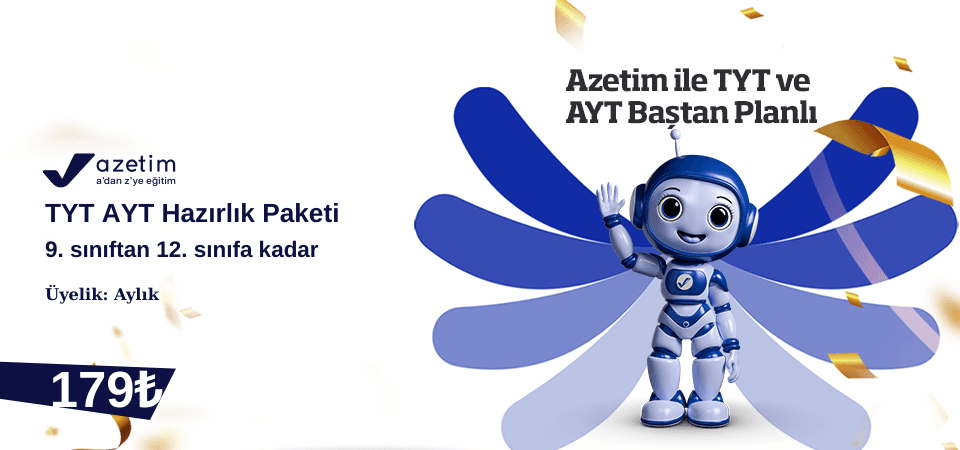 Azetim TYT  AYT Hazırlık Aylık Paketi ( 9. sınıftan 12. sınıfa kadar) 